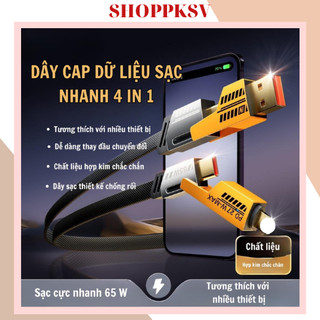 Cáp sạc nhanh dây dù sạc siêu nhanh, cáp sạc nhanh điện thoại 4 in 1 65w , sạc chống gẫy hàng chuẩn.