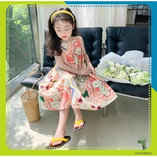 Váy cotton bé gái DINOKING Váy sát nách cho bé gái mùa hè chất cotton lanh mềm mịn thoáng mát Đầm trẻ em 2 - 8 tuổi VA45