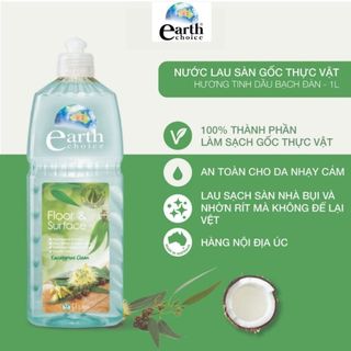 Nước lau sàn hữu cơ kháng khuẩn thuần chay EARTH CHOICE hương Tinh dầu Bạch Đàn Dung Tích 1Lít