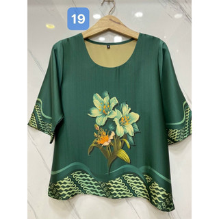 Áo lụa hoa nữ trung niên chất lụa cotton mềm mát 3 size 50-75kg