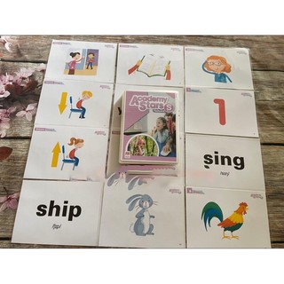Flashcard - Academy Stars + Alphabet, starter 1,2,3,4 (khổ A5, in 2 mặt, ép plastic)