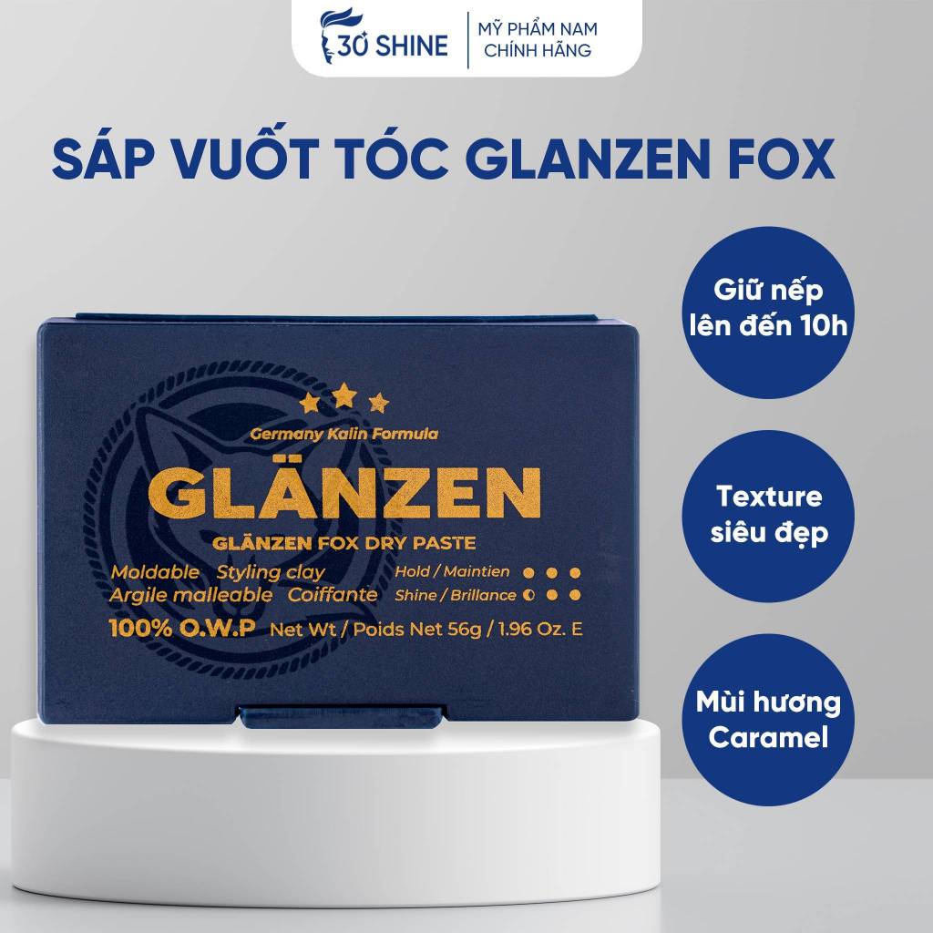 Sáp vuốt tóc nam Glanzen Fox Dry Patse 30Shine chính hãng 56g bổ sung độ ẩm, giữ nếp vượt trội