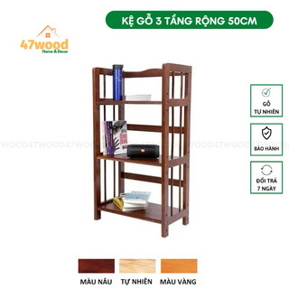 Kệ sách 3 tầng 50cm gỗ cao su lắp ráp - Kệ gỗ đa năng 3 tầng 47wood