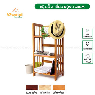 Kệ sách 3 tầng rộng 38cm gỗ cao su chắc chắn - Kệ gỗ 3 tầng 47wood
