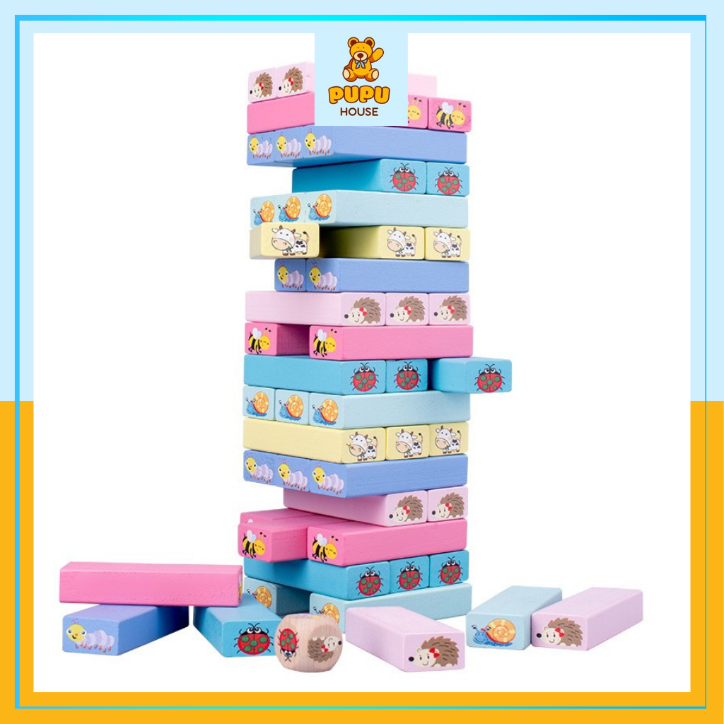 Đồ Chơi Rút Gỗ 51 Thanh Nhiều Màu Hình Con Vật - Đồ Chơi Thông Minh Đồ Chơi Cho Bé PUPU HOUSE