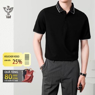 Áo polo nam áo thun nam có cổ tay ngắn phối vai đen trắng kiêu dáng hàn quốc chất cotton co dãn thoáng mát