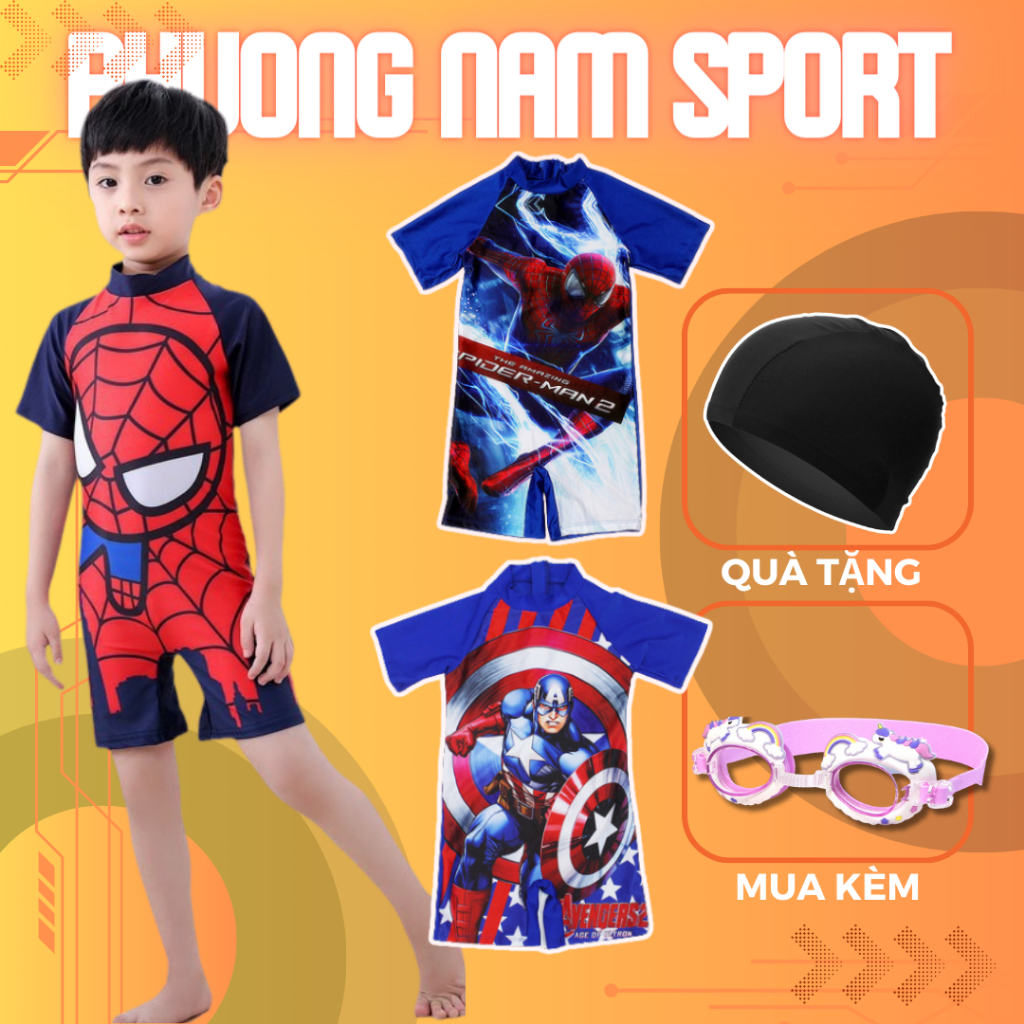 Đồ bơi bé trai,bộ đồ bơi cho bé siêu nhân nhện cao cấp co dãn 4 chiều chống thấm nước cho bé từ 1 tuổi đến size đại