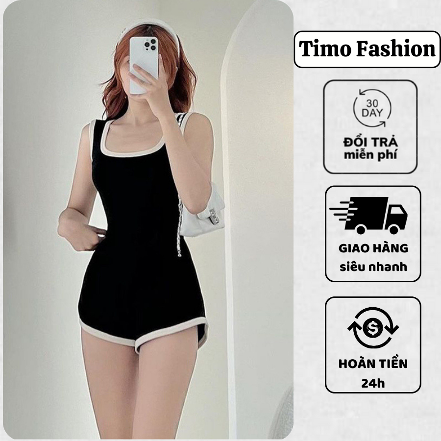 Jumpsuit nữ đi biển 2 dây, Set đi biển dáng ngắn, swimsuit ôm body áo liền quần sexy, chất thun tăm co giãn, BTNN114