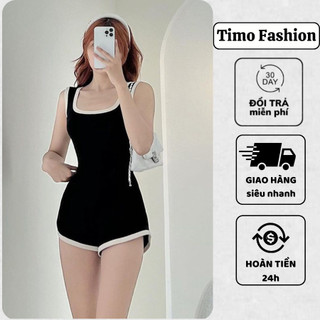 Jumpsuit nữ đi biển 2 dây, Set đi biển dáng ngắn, swimsuit ôm body áo liền quần sexy, chất thun tăm co giãn, BTNN114