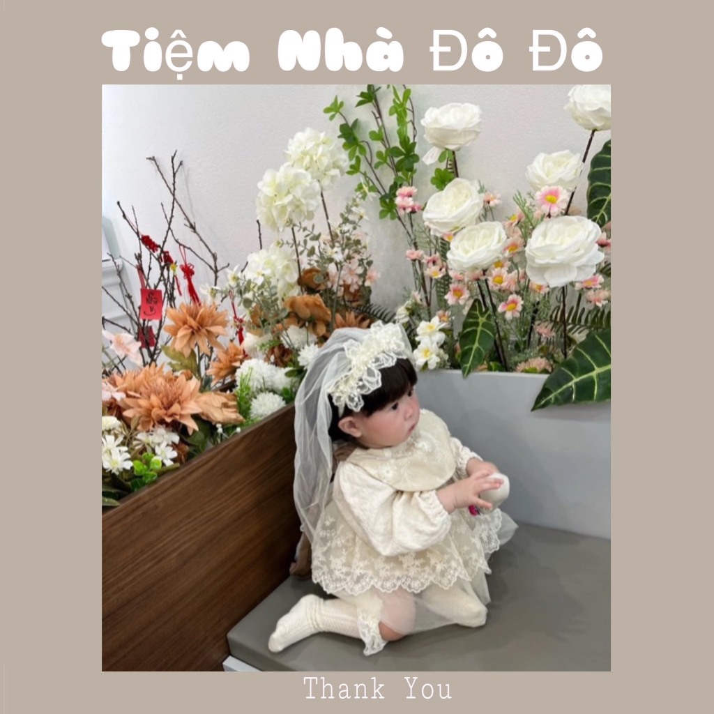 Băng đô đội đầu cược cài tóc voan dài công chúa tiểu thư cho bé gái sơ sinh đính ngọc cực đẹp sinh nhật thôi nôi