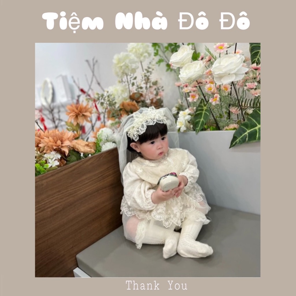 Băng đô đội đầu cược cài tóc voan dài công chúa tiểu thư cho bé gái sơ sinh đính ngọc cực đẹp sinh nhật thôi nôi