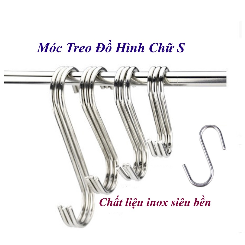 5 Cái Móc treo đồ hình chữ S chịu lực Chất liệu inox không gỉ Siêu cứng Chịu lực Chắc chắn Nhiều kíc
