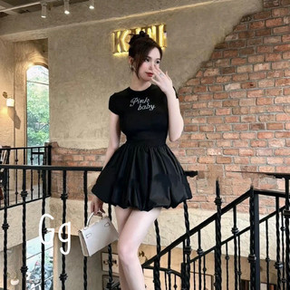 Đầm tăm phối lụa tay ngắn dáng bồng kèm ảnh thật