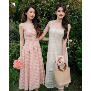 Đầm hai dây nữ Twentyfive midi dáng dài ôm eo xếp ly xòe, họa tiết kẻ caro 2 lớp DL10