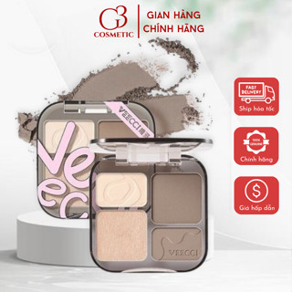 Bảng phấn tạo khối VEECCI bắt sáng highlight 4 màu tự nhiên lâu trôi chống nước có tích hợp má hồng G3COSMETICS