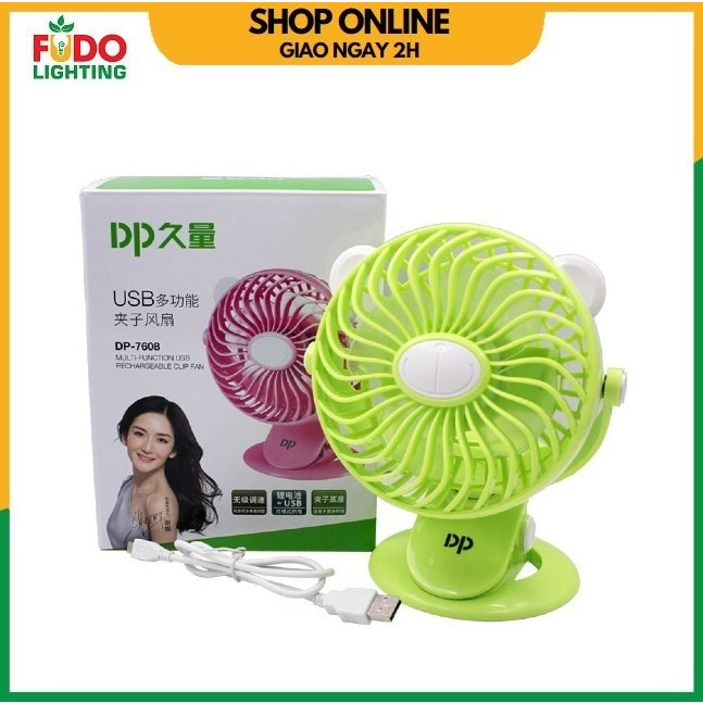 Quạt kẹp mini DP 7608 sử dụng pin 18650 3.7V 2000mah
