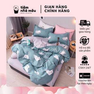 Bộ Vỏ Chăn Ga Gối Cotton 3D✨m6/m8/2m -Tiệm Nhà Mêu✨Set 4 Món Cotton 3D 80% Mèo Xanh Đáng Yêu