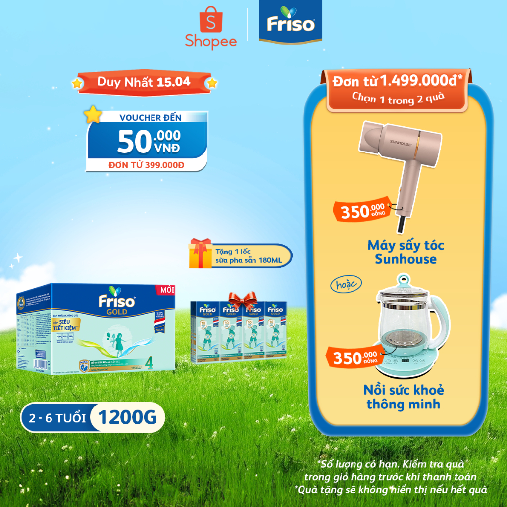 [Tặng 1 lốc RTD 180ml] Sữa Bột Friso Gold 4 Hộp Giấy 1200G