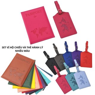 Set ví đựng hộ chiếu passport và thẻ hành lý da PU nhiều màu du lịch tiện lợi
