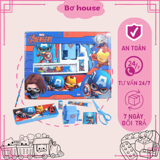 Bộ dụng cụ học tập set 7 món kèm hộp quà xinh xắn cho bé hình người nhện, đội trưởng Mỹ, Elsa