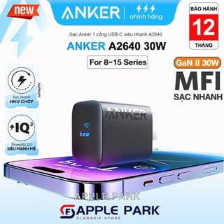 Củ Sạc Nhanh Anker A2640 30W Nano GaN II,hỗ trợ PD/PPS/QC,PD 30W Loptop 15 Pro Max 14 Pro 13 Pro 12 11 Samsung PPS vv..