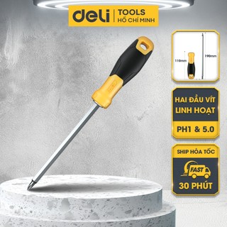 Tua Vít Hai Đầu PH1/5.0 Chính Hãng DELI - Đầu Vít Từ Tính - Chất Liệu Thép CR-V Siêu Bền Chống Mòn, Gỉ
