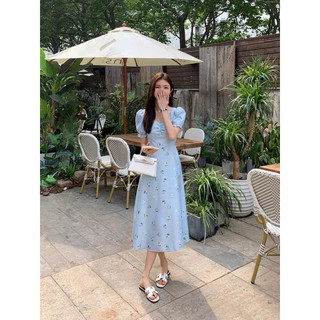 Váy midi voan xanh Mulvan size M newtag (eo dưới 71cm)