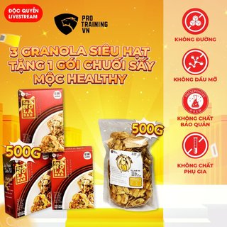 Combo 3 hộp Granola Bar ăn kiêng tặng 1 gói chuối sấy mộc healthy 500g