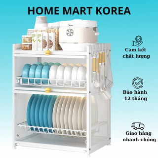 Tủ úp bát 3 tầng có nắp đậy, Tủ đựng chén bát, Giá bát thông minh úp bát đĩa khung thép có hứng nước- HOME MART KOREA