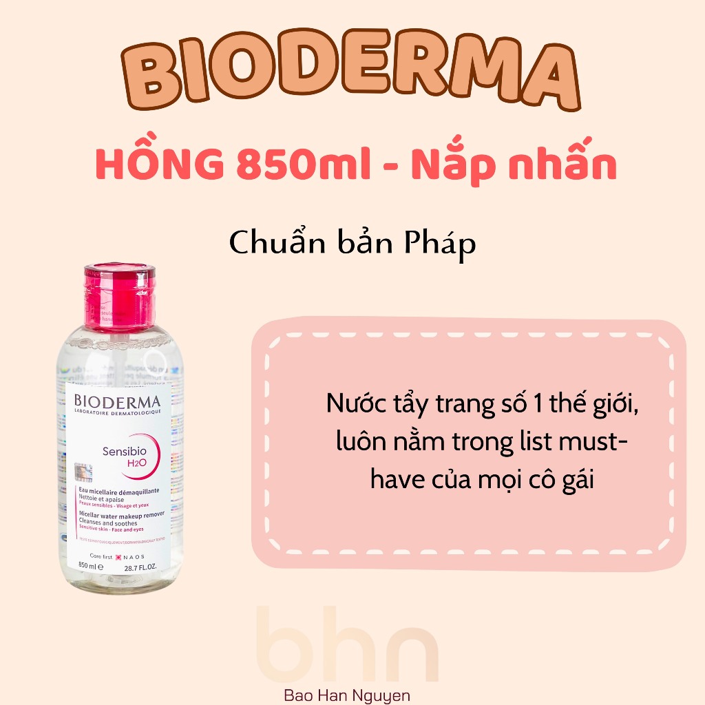 Nước Tẩy Trang Bioderma Hồng 850ml Nắp Nhấn