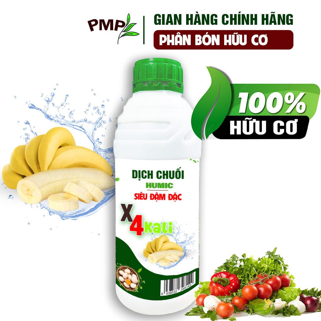 Dịch Chuối Humic PMP X4 Kali Tự Nhiên - Cho Rau Sạch, Hoa, Cây cảnh, Phong Lan 1000ml