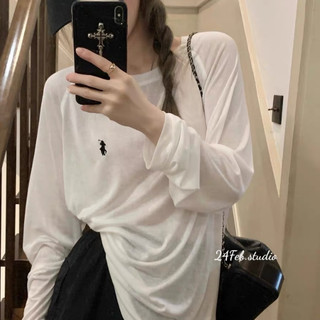 Áo pull dài tay thêu logo ngực basic form rộng phong cách ullzang Hàn Quốc