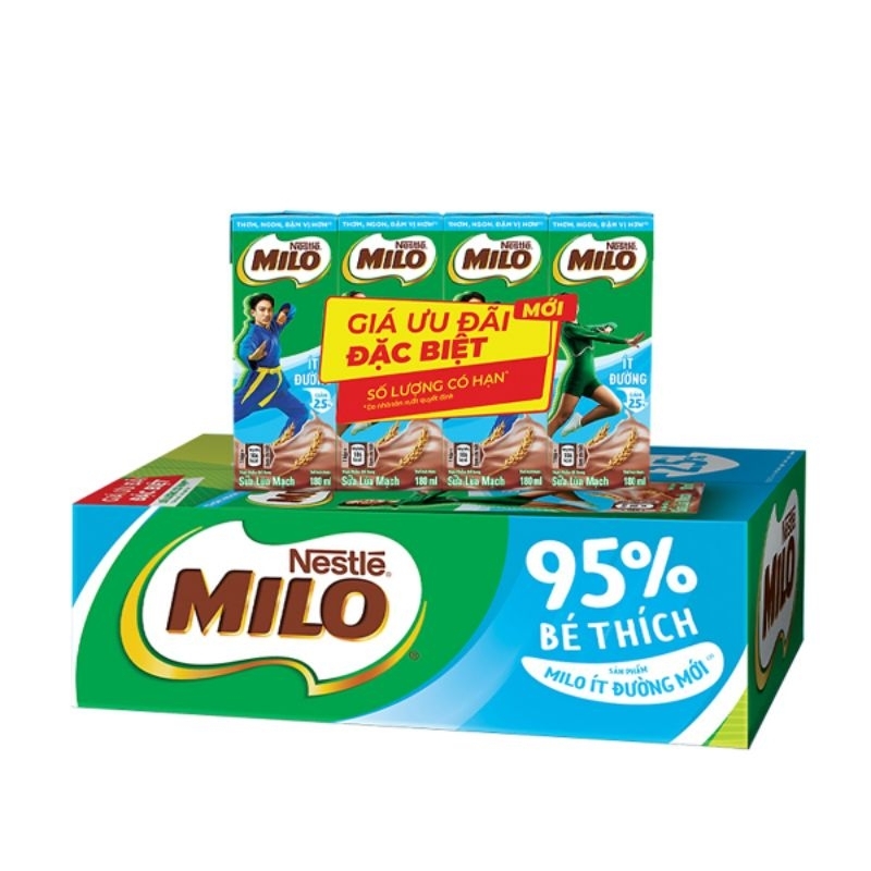 Thùng 48 Hộp Thức uống lúa mạch uống liền Nestlé MILO ít đường 180ml