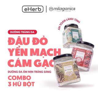 Bộ 3 đắp mặt nạ bột hũ trắng da, ngừa mụn: đậu đỏ, yến mạch, cám gạo MILAGANICS (100g/ hũ)