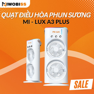 Quạt Điều Hòa Phun Sương Tích Điện MI-LUX A3 Plus 2 Tầng, Quạt Hơi Nước Tích Hợp Đèn LED Với 2 Cánh Gió 3 Đầu Phun Sương