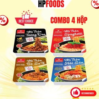 Combo 4 hộp mì xào Vifon sốt tương đen hải sản bò sa tế sốt Spaghetti-Sỉ lẻ mì trộn sốt tương đen khay 90g hiệu VIfon