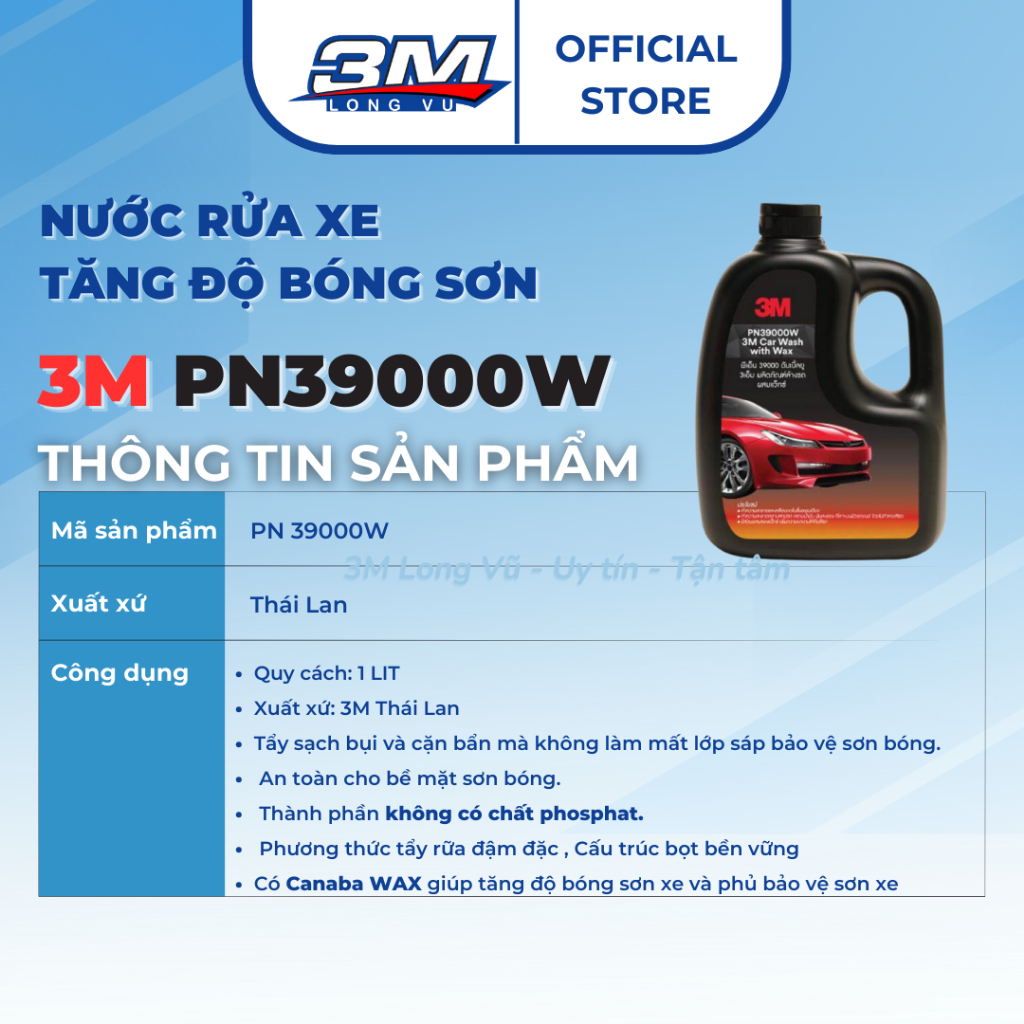 Xà bông rửa xe siêu bọt 3M Car Wash With Wax PN39000W- 1L