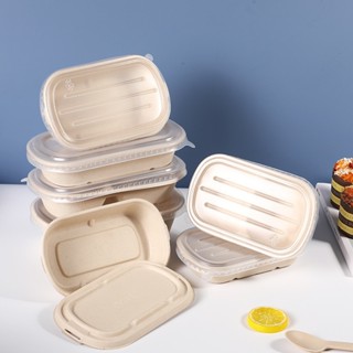 Set 100 Hộp Bã Mía 500ml Màu Be Kèm Nắp Giấy / Nhựa 1 Ngăn Đựng Thực Phẩm, Cơm
