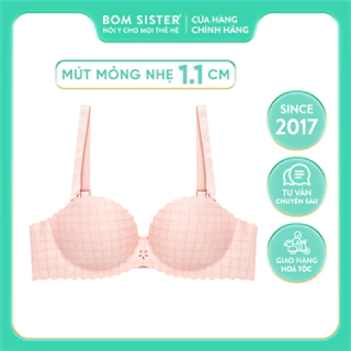 Áo lót mút mỏng 1.1cm, áo ngực nữ không gọng cúp ngang su đúc, họa tiết caro nâng ngực tự nhiên BOM SISTER MU5002