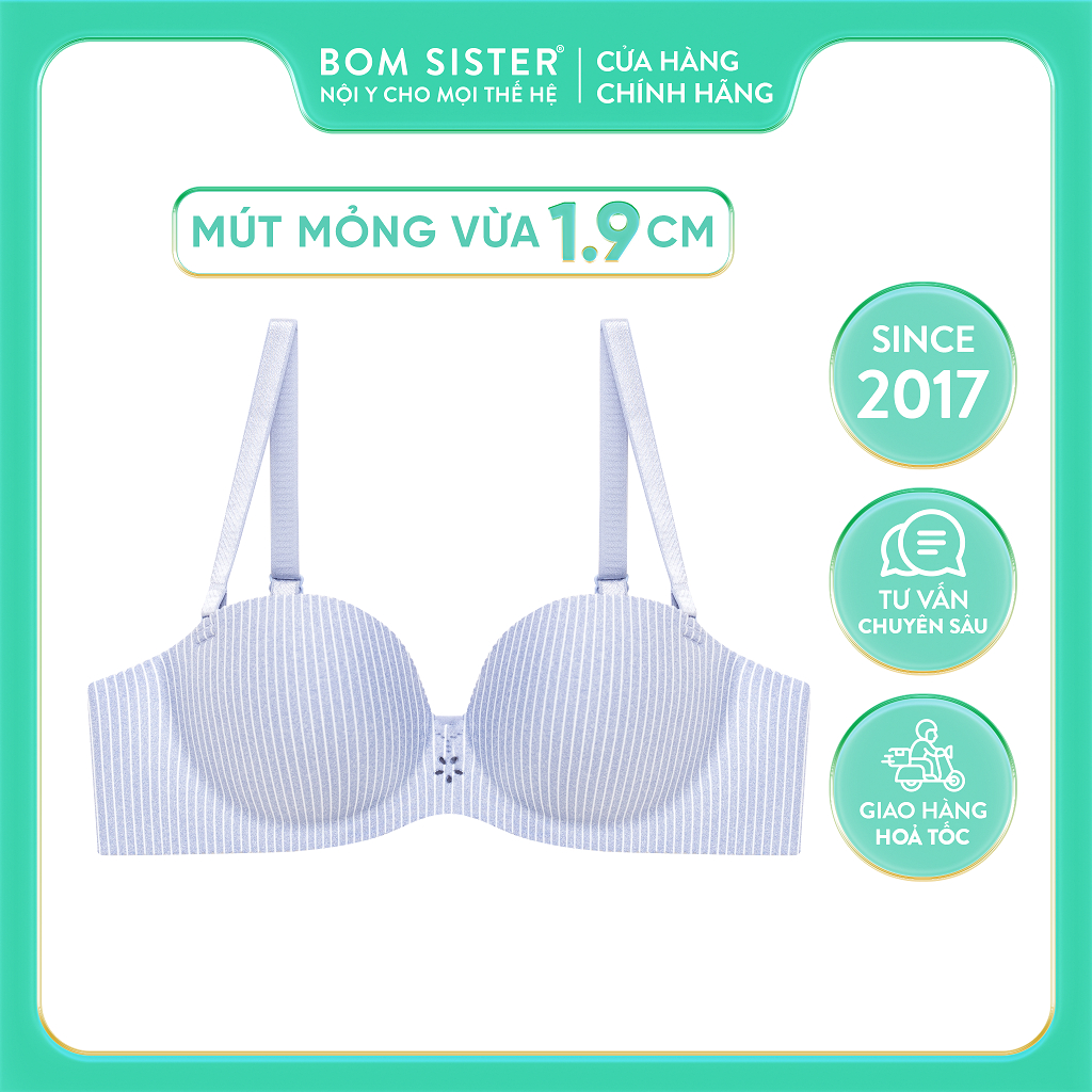 Áo lót mút vừa cúp ngang su đúc không gọng hoạ tiết sọc siêu nâng BOM SISTER MU5001