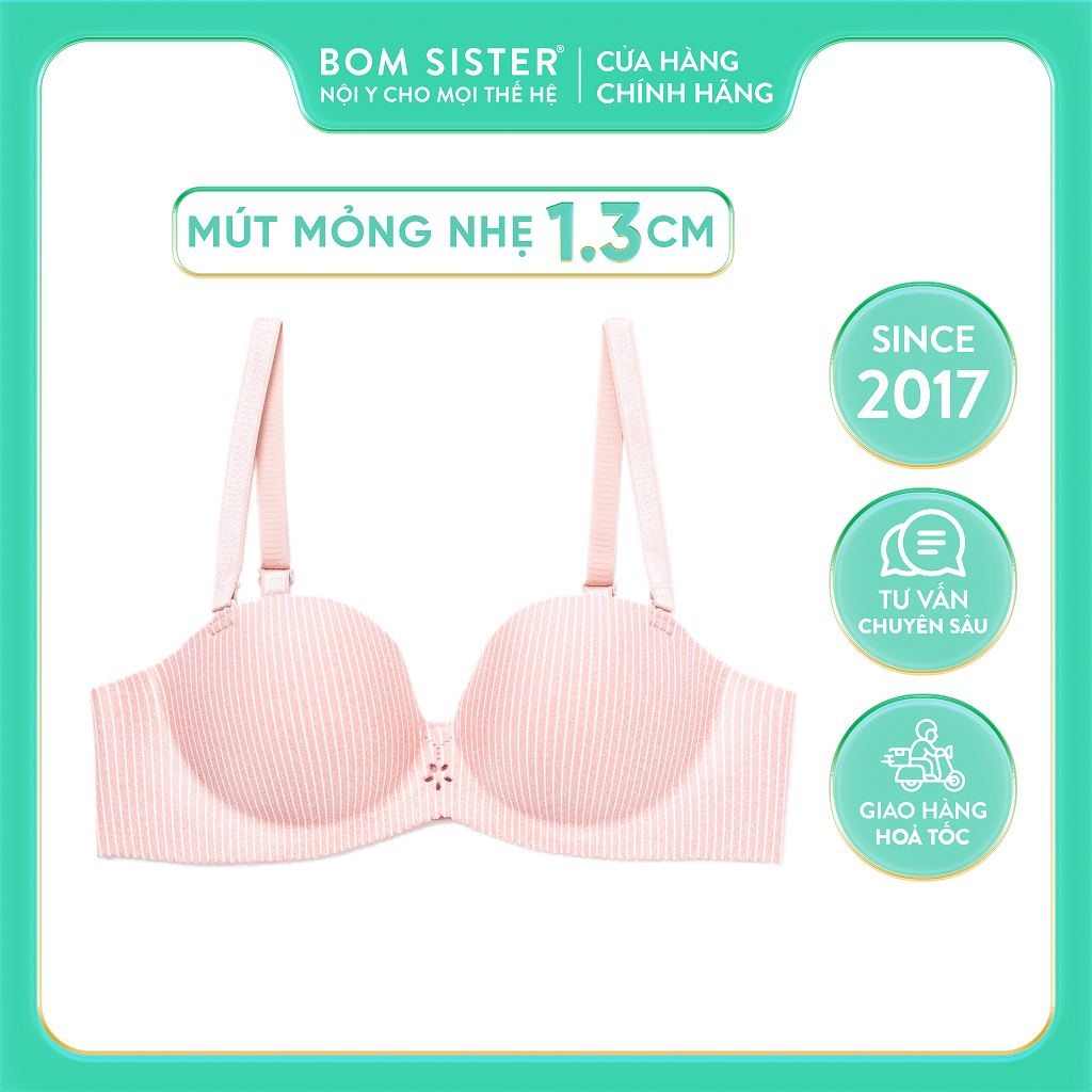 Áo lót mút mỏng cúp ngang su đúc hoạ tiết sọc thoải mái nâng ngực tự nhiên BOM SISTER MU5001