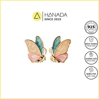  Bông TaI Bạc 925 Phủ Vàng 18k Hồ Điệp Cầu Vòng Không Đá Tiểu Thư 0478 E20 