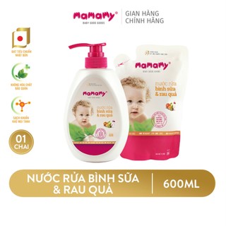 Combo 1 chai nước rửa bình sữa & rau củ Mamamy thành phần thiên nhiên, an toàn cho bé 600ml và 1 túi bổ sung 600ml