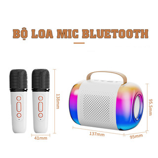 Loa Bluetooth Mini Kèm 2 Micro Không Dây Hát Karaoke Tại Nhà, Âm Thanh Hay Bass Cực Chuẩn