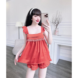 Bộ ngủ lụa trơn cao cấp , đồ bộ mặc nhà cao cấp phối ren
