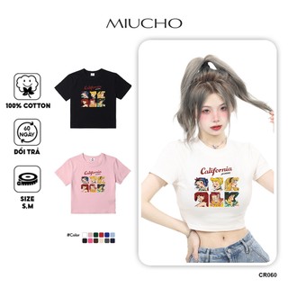 Áo croptop nữ tay ngắn cổ tròn vải thun cotton kiểu hàn quốc CR060 Miucho in hoạ tiết