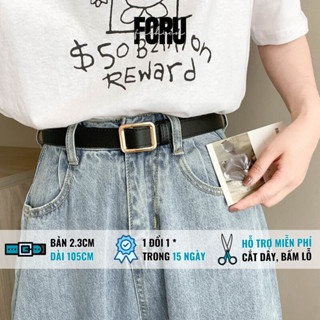 Thắt lưng unisex Foru mặt vuông chữ nhật, dây nịt da bản nhỏ 2.3cm không cần đục lỗ tiện lợi TL07