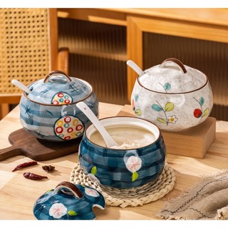 Hũ sứ đựng mỡ, âu đựng mỡ, liễn sứ đa năng có thìa và nắp sứ - hdhdgv002
