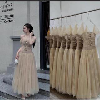 Đầm dự tiệc cup ngực corset phối lưới KHANHTHU