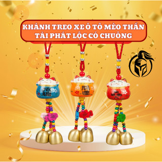 Khánh treo xe ô tô mèo thần tài phát lộc, dây treo mèo thần tài, chuông gió mèo thần tài